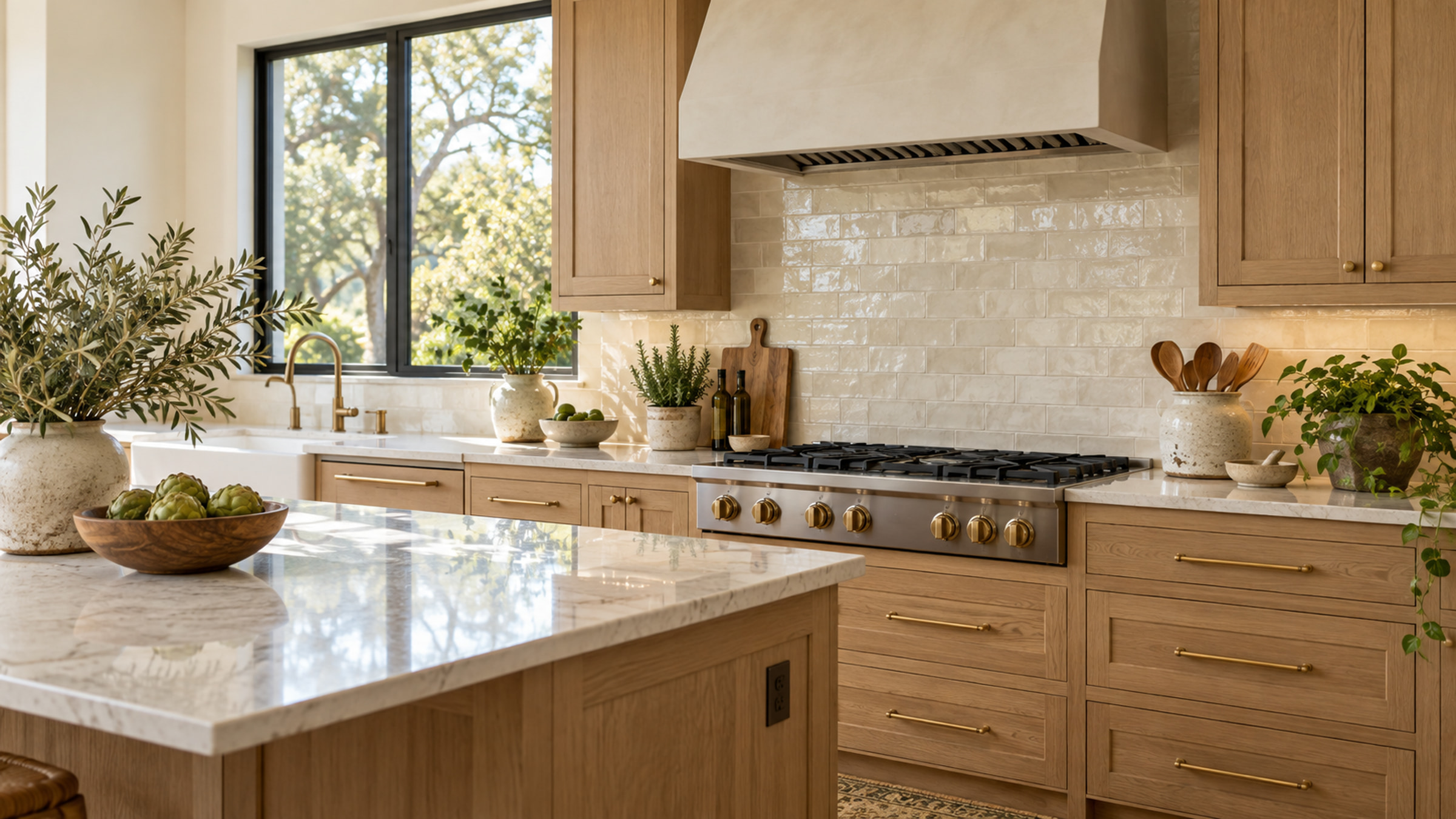 Clean Austin kitchen with detailed cabinet fronts, stovetop, and counter edges.