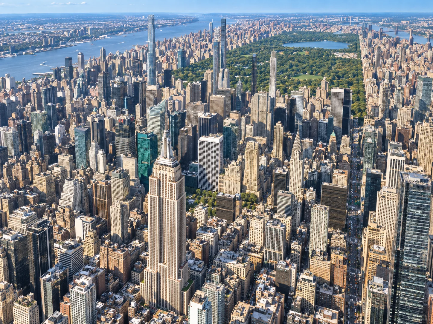 Manhattan skyline overlooking the Empire State Building and Central Park