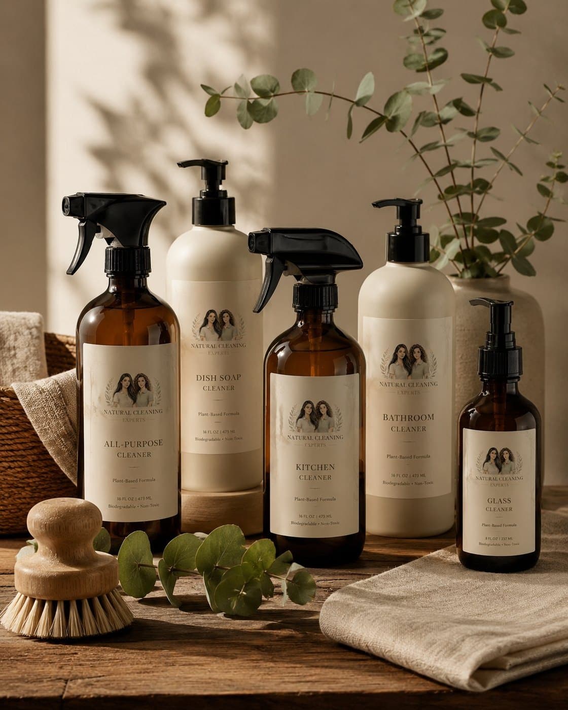 Natural Cleaning Experts plant-based home care product line: all-purpose, kitchen, bathroom, dish soap and glass cleaners